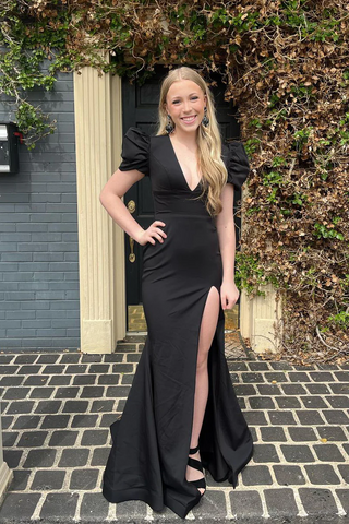Red V Neck Mermaid Long Prom Dresses