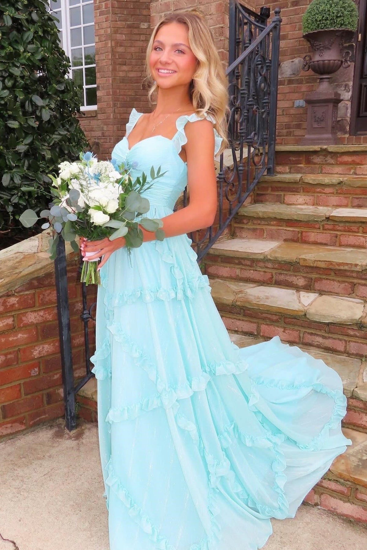 Belles Robes de Bal Longues Bleues A-line avec Cœur Charmant