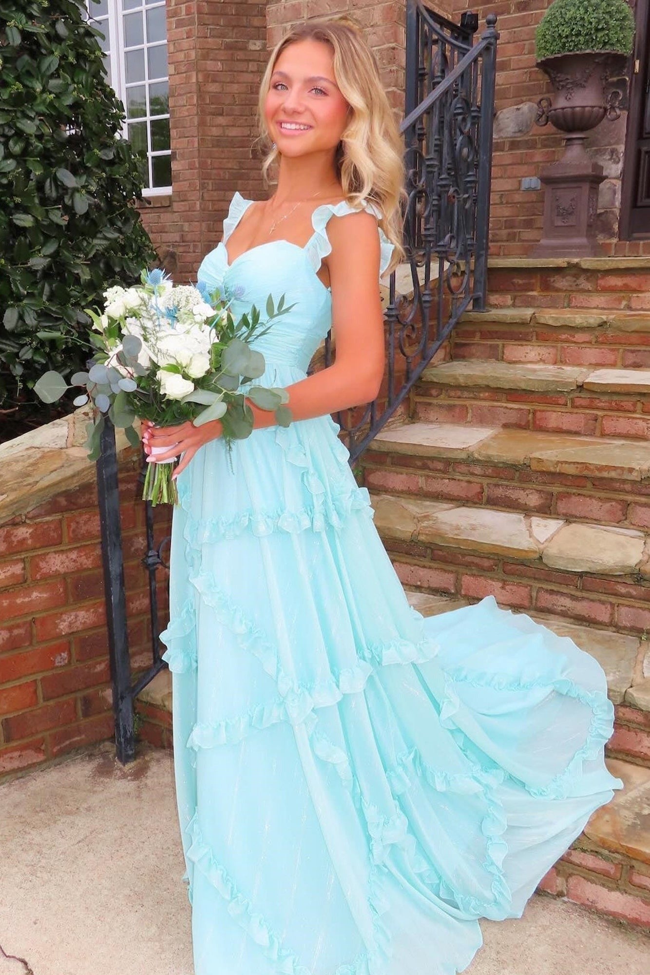 Sweetheart Charming A Line Blue Long Prom Dresses