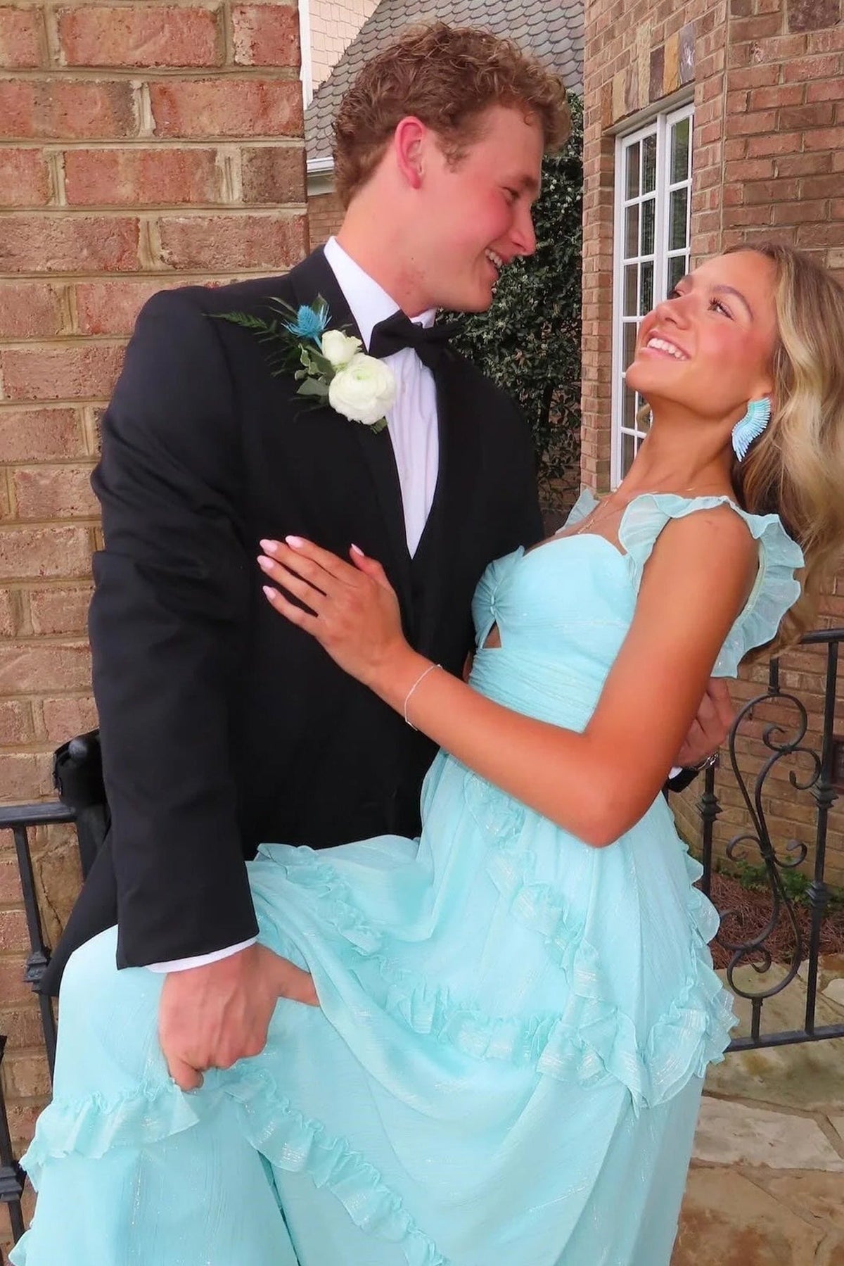 Belles Robes de Bal Longues Bleues A-line avec Cœur Charmant