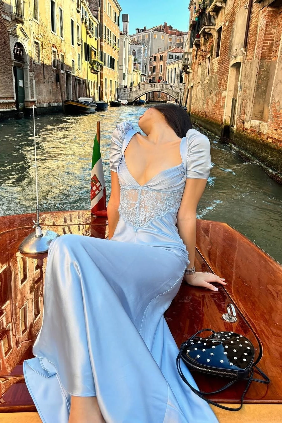 A Line Sweetheart Grey Blue Long Satin Prom Dresses