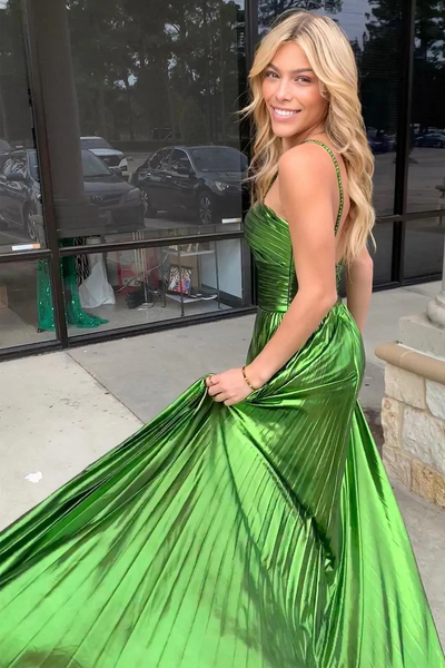 Green Satin Halter Cutout Long Prom Dresses,BD93150
