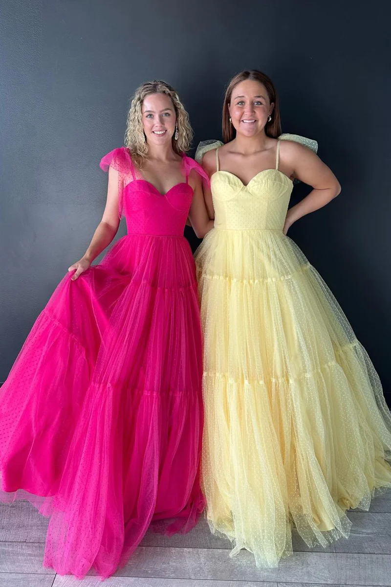 Long Sweetheart Tie Straps Tulle A-Line Prom Dresses,BD93090
