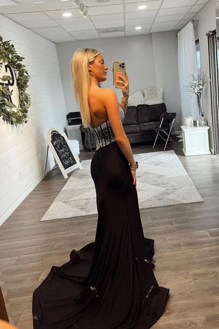 Black One Shoulder Satin Long Prom Dresses