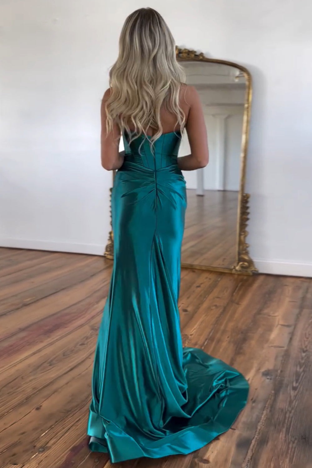 Charming Mermaid Green Satin Sweetheart Long Prom Dresses luladress Charming Mermaid Green Satin Sweetheart Long Prom Dresses luladress