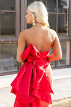 Mermaid Strapless Red Satin Long Prom Dresses