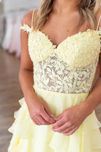 A Line Off the Shoulder Daffodial Chiffon Slit Prom Dresses