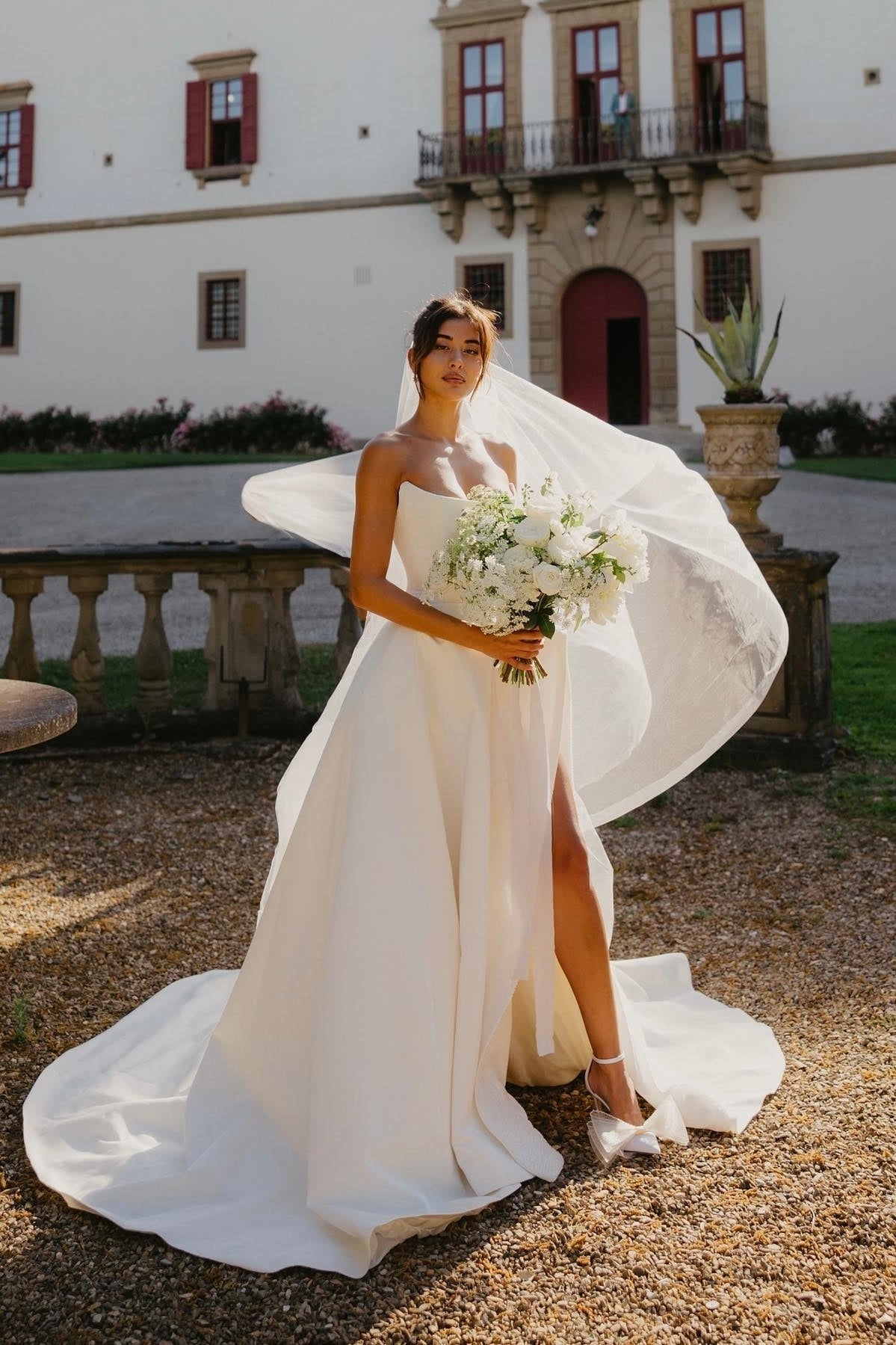 Charming A Line Strapless White Satin Long Wedding Dresses luladress Charming A Line Strapless White Satin Long Wedding Dresses luladress