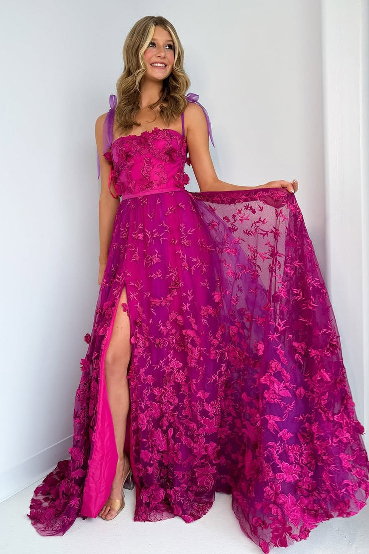 A-Line Long Sweetheart Purple Lace Prom Dresses