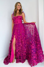 A-Line Long Sweetheart Purple Lace Prom Dresses