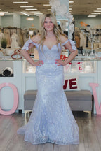 Mermaid Off the Shoulder Lilac Sequins Long Prom Dresses