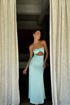 Hot Sheath Halter Neck Teal Mermaid Chiffon Long Party Dresses