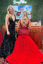 Black V Neck Sequins Mermaid Long Prom Dresse