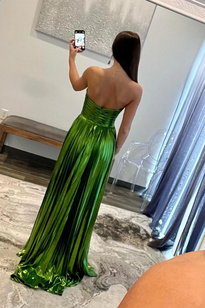 Green Strapless Pleated A-Line Long Prom Dresses,BD93254