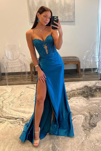Royal Blue Strapless Mermaid Long Prom Dresses,BD93260
