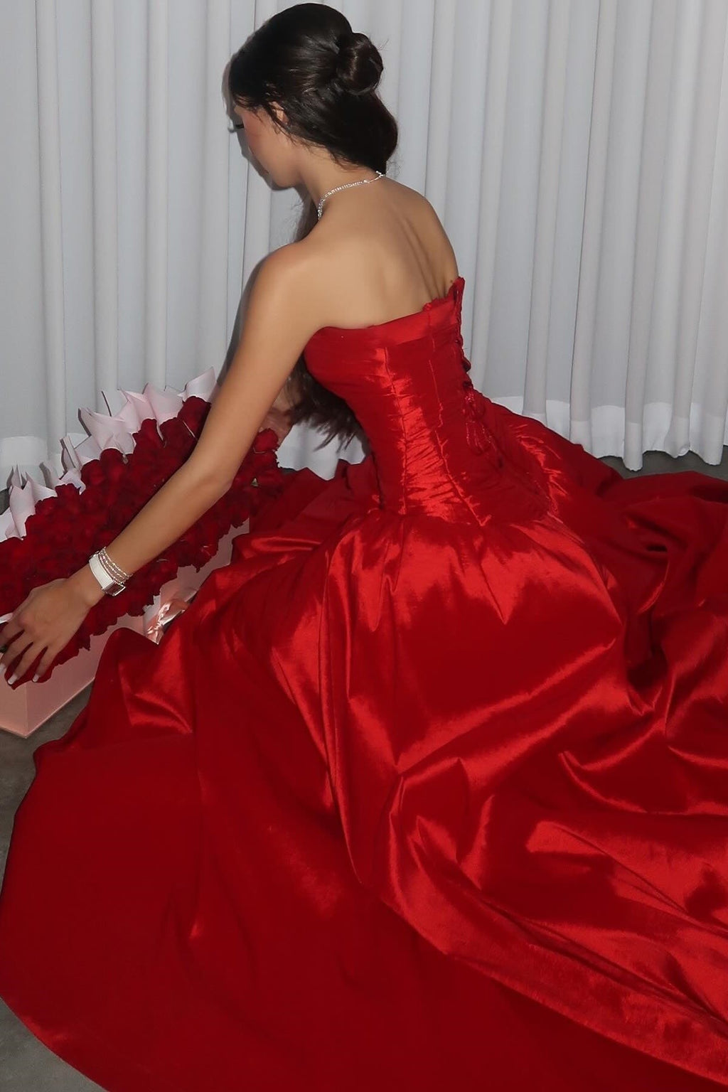 Princess A Line Strapless Red Long Party Dresses