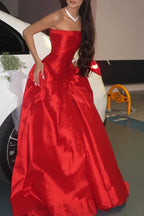 Princess A Line Strapless Red Long Party Dresses