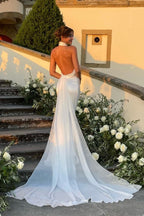 Elegant Mermaid Halter Neck White Long Bridal Dresses