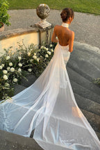 Elegant Mermaid Halter Neck White Long Bridal Dresses