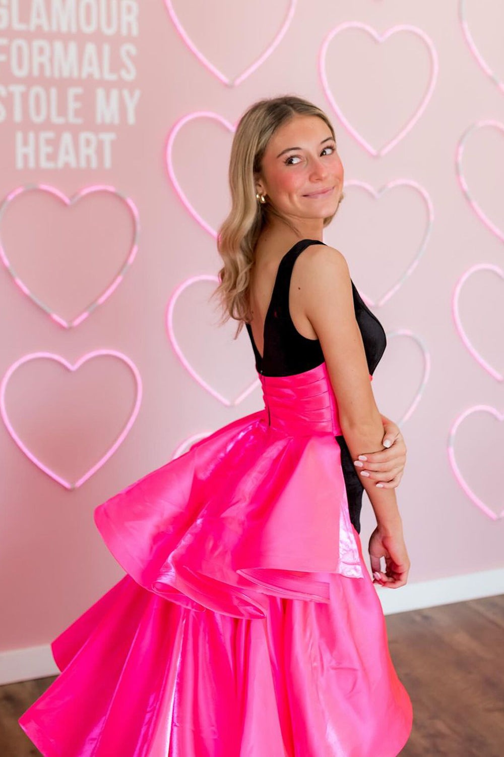 Two Piece V Neck Black Pink Long Mermaid Prom Dresses Custom Color / US8 Two Piece V Neck Black Pink Long Mermaid Prom Dresses Custom Color / US8