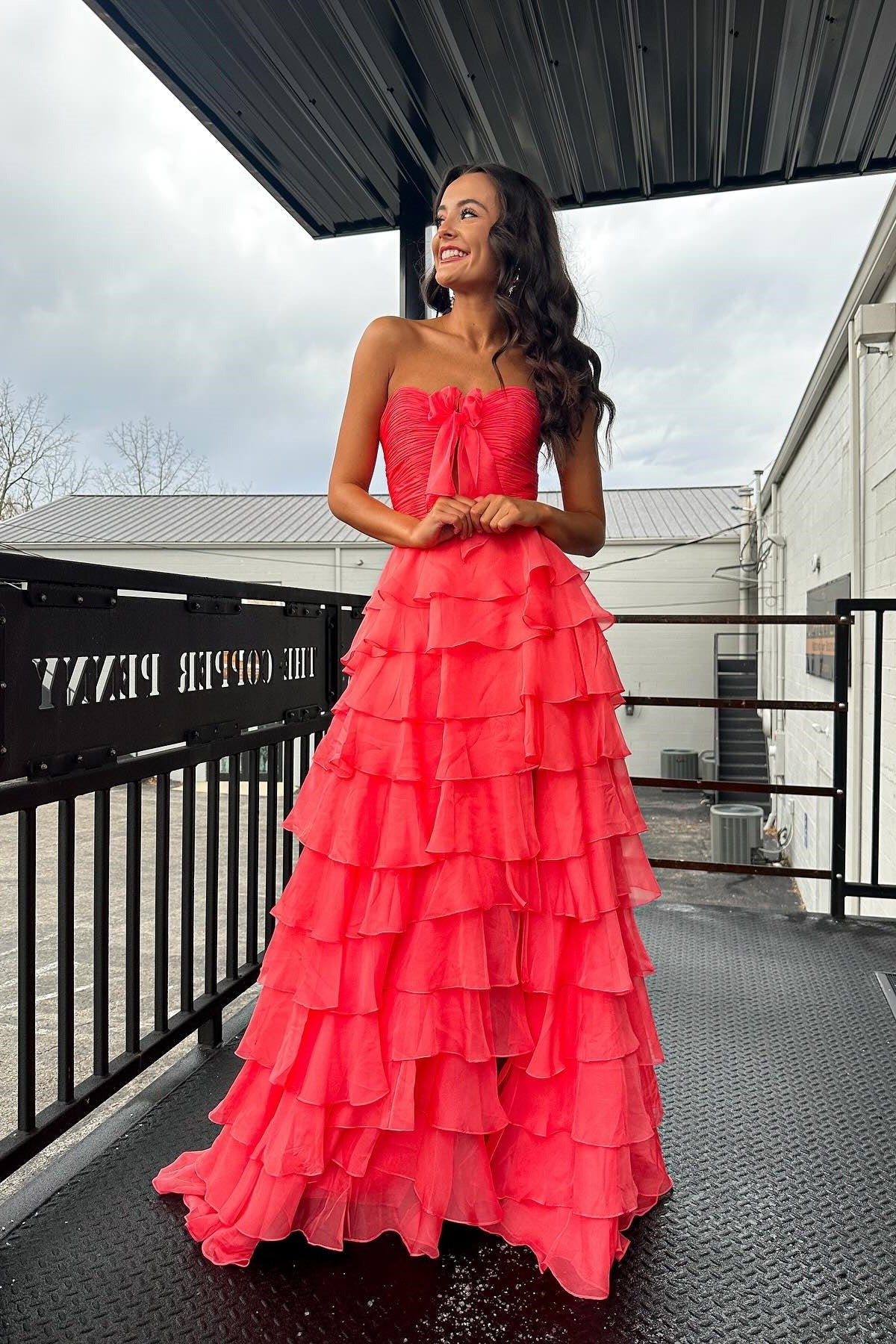 Chiffon A-Line Sweetheart Zipper Back Tiered Prom Dresses