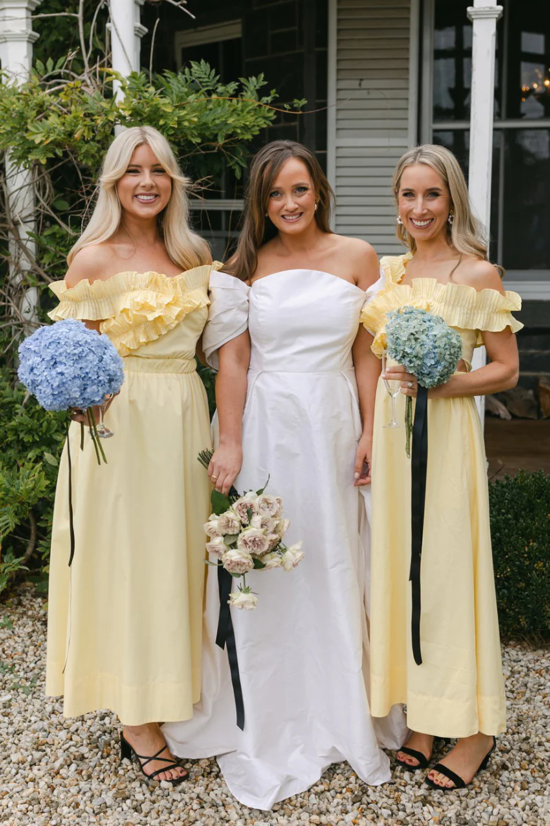 Yellow Off the Shoulder Ruffle Cotton Ankle Length Bridesmaid Dresses Yellow / 10 Yellow Off the Shoulder Ruffle Cotton Ankle Length Bridesmaid Dresses Yellow / 10