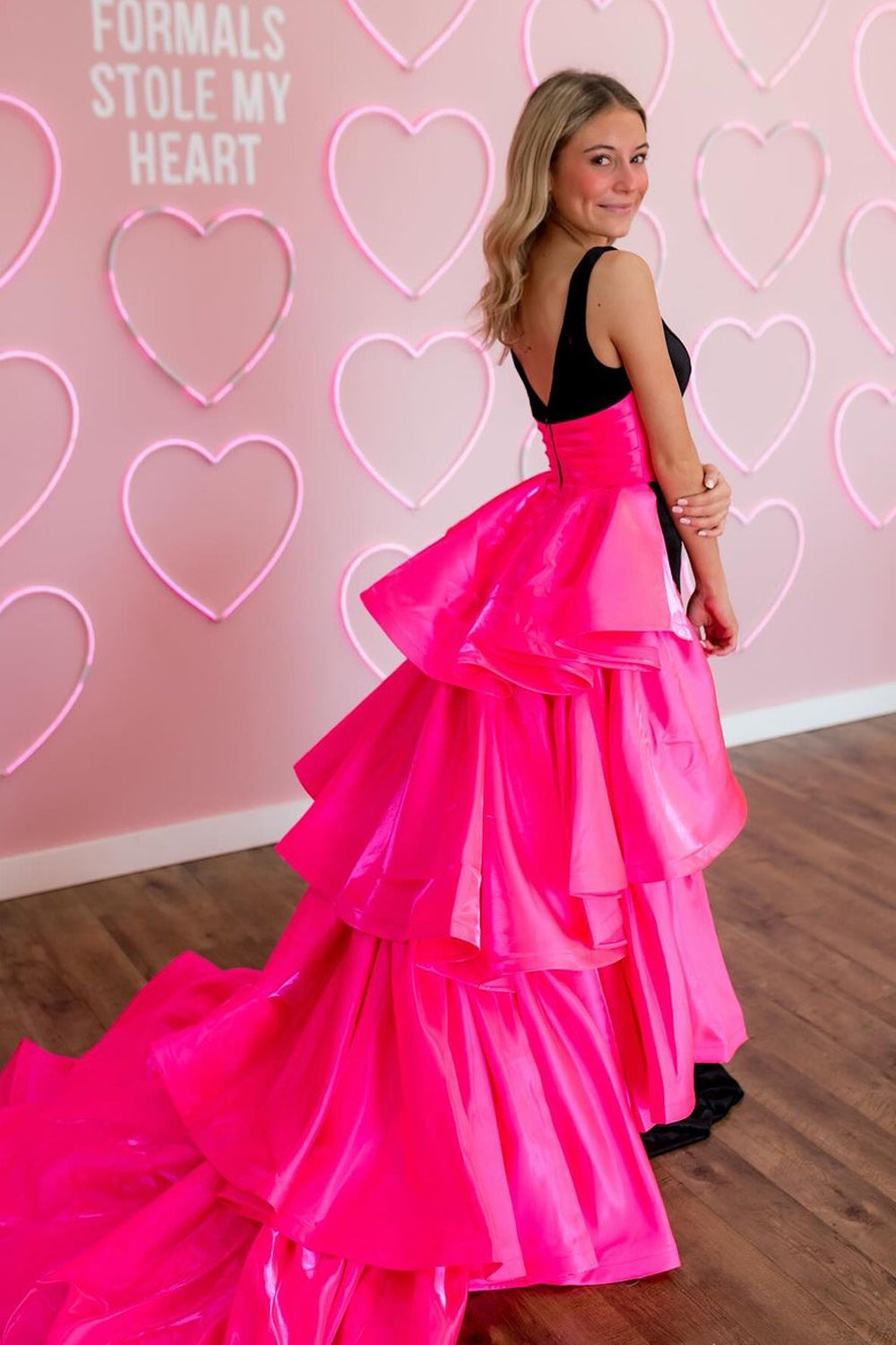 Two Piece V Neck Black Pink Long Mermaid Prom Dresses Pic Color / US8 Two Piece V Neck Black Pink Long Mermaid Prom Dresses Pic Color / US8
