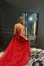 A Line Sweetheart Sparkly Satin Long Burgundy Prom Dresses