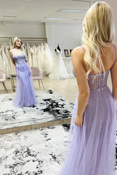 Lilac Sweetheart Sequins Long Prom Dresses with Appliques,BD93284