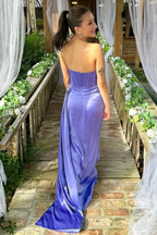 Periwinkle Strapless Pleated Prom Dresses