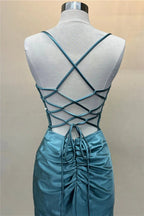 Hot Mermaid Spaghetti Straps Green Satin Long Prom Dresses
