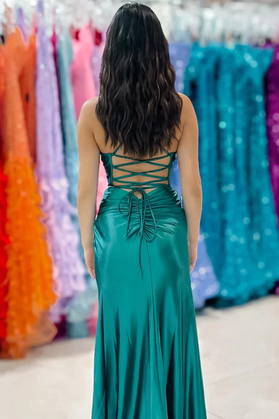 Emerald Sweetheart Lace-Up Ruched Long Formal Dresses,BD93163