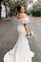 Mermaid Strapless Jacquard Satin Prom Dresses