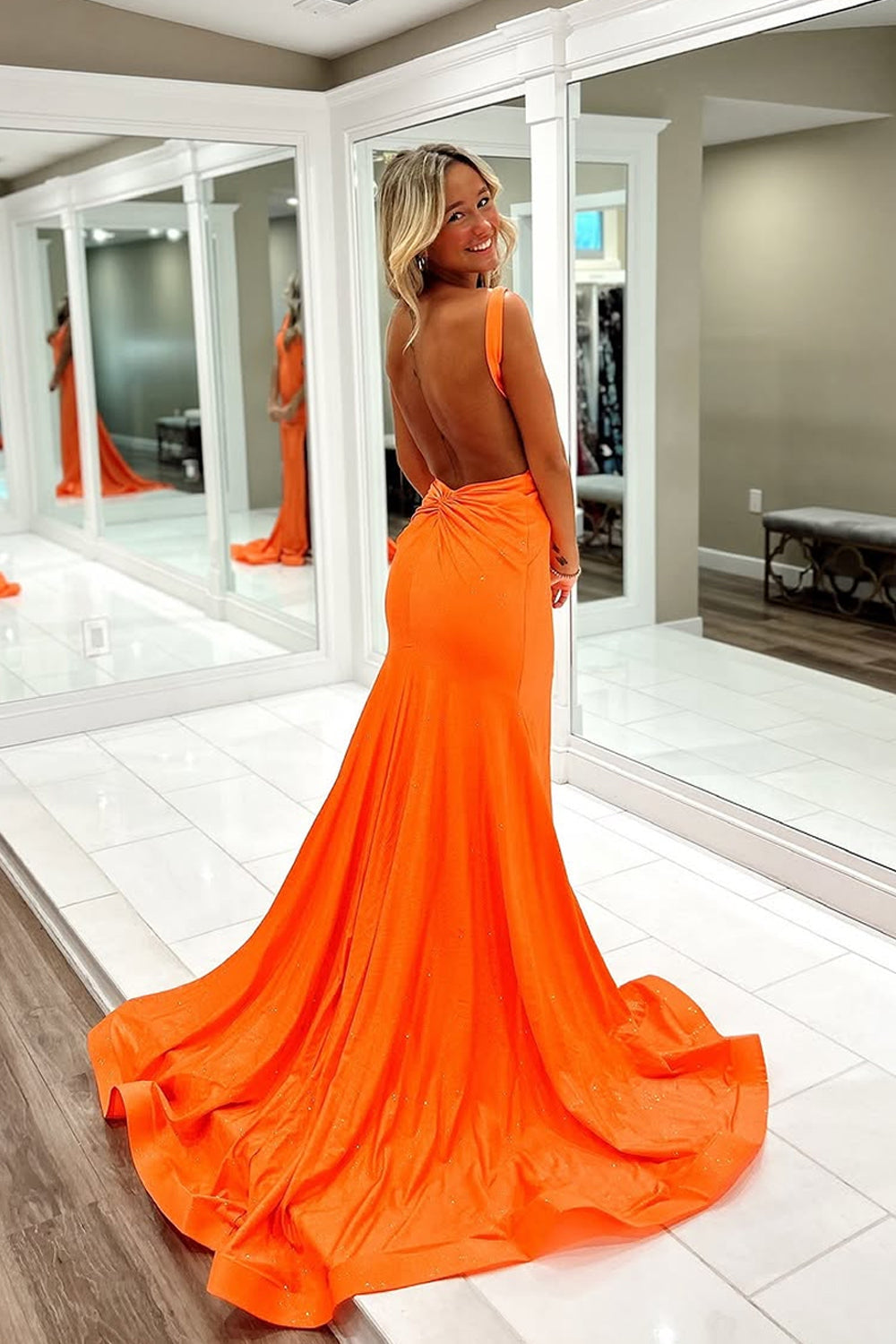 orange satin maxi dresses PrettyLittleThing Women's Satin Tie Back Maxi Dress in Orange
