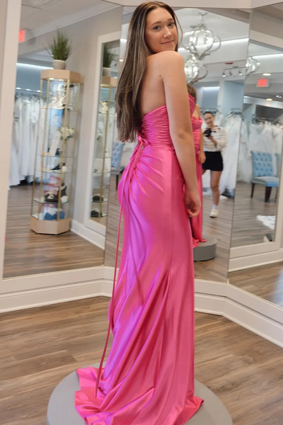Mermaid Pink Satin Long Sweetheart Prom Dresses,BD93294