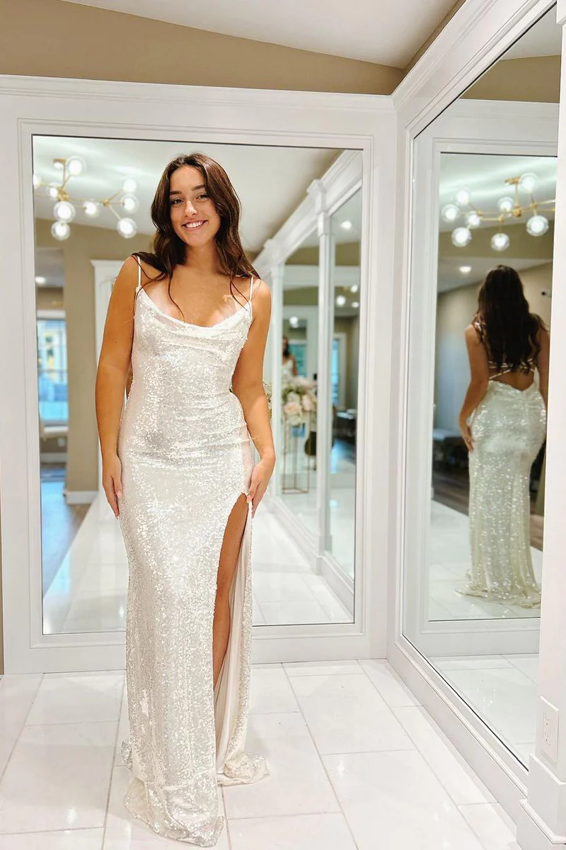 open lace back dress Cowl-V-Neck Long Faux-Wrap Prom Dress