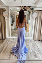 Mermaid Halter Lavender Satin Long Prom Dresses
