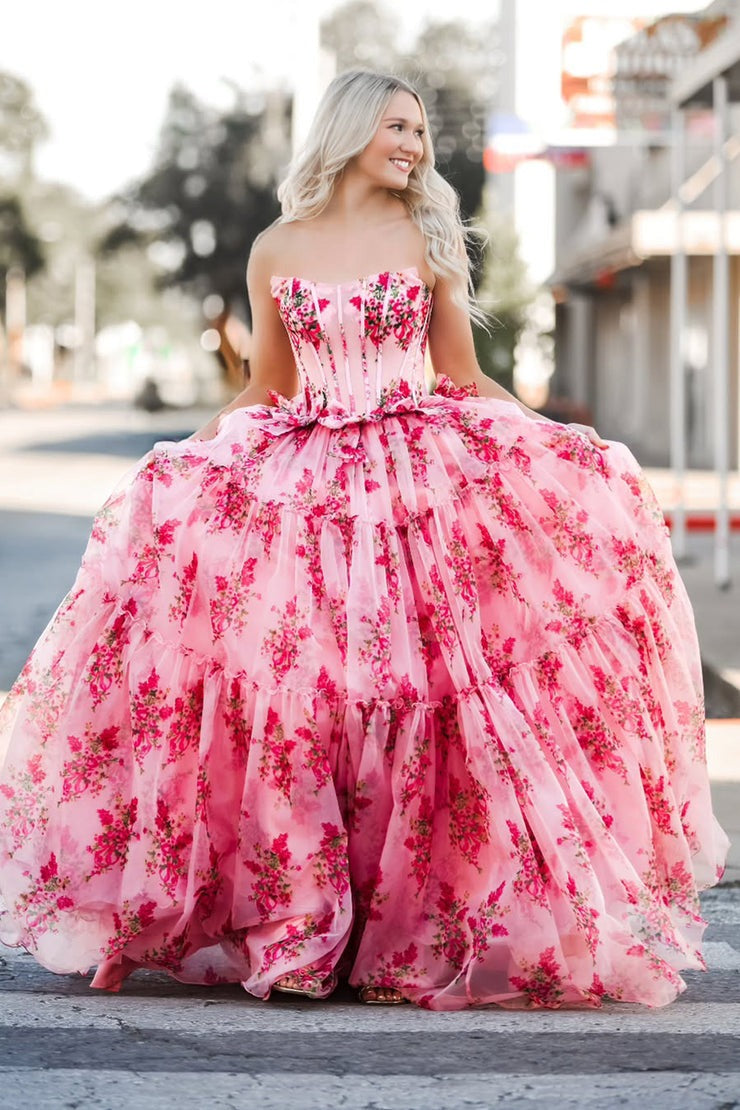 A Line Scoop Neck Chiffon Floral Tiered Long Prom Dresses – luladress