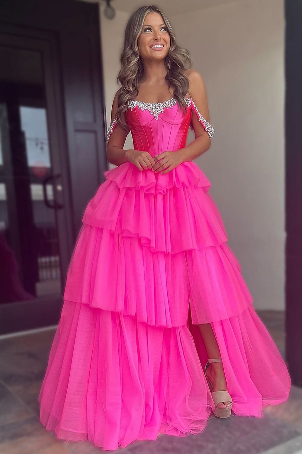 white christmas dresses Cute A Line Off The Shoulder Hot Pink Tulle Long Prom Dresses Custom Color / Custom Size white christmas dresses Cute A Line Off The Shoulder Hot Pink Tulle Long Prom Dresses Custom Color / Custom Size