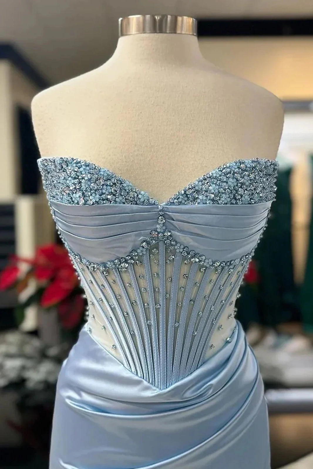 Mermaid Spaghetti Straps Long Satin Formal Dresses