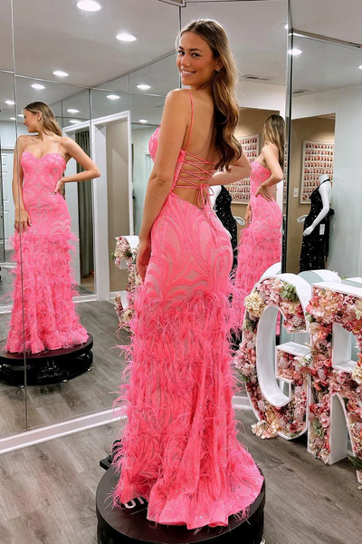 Pink Sweetheart Sequins Lace Mermaid Long Prom Dresses,BD93358