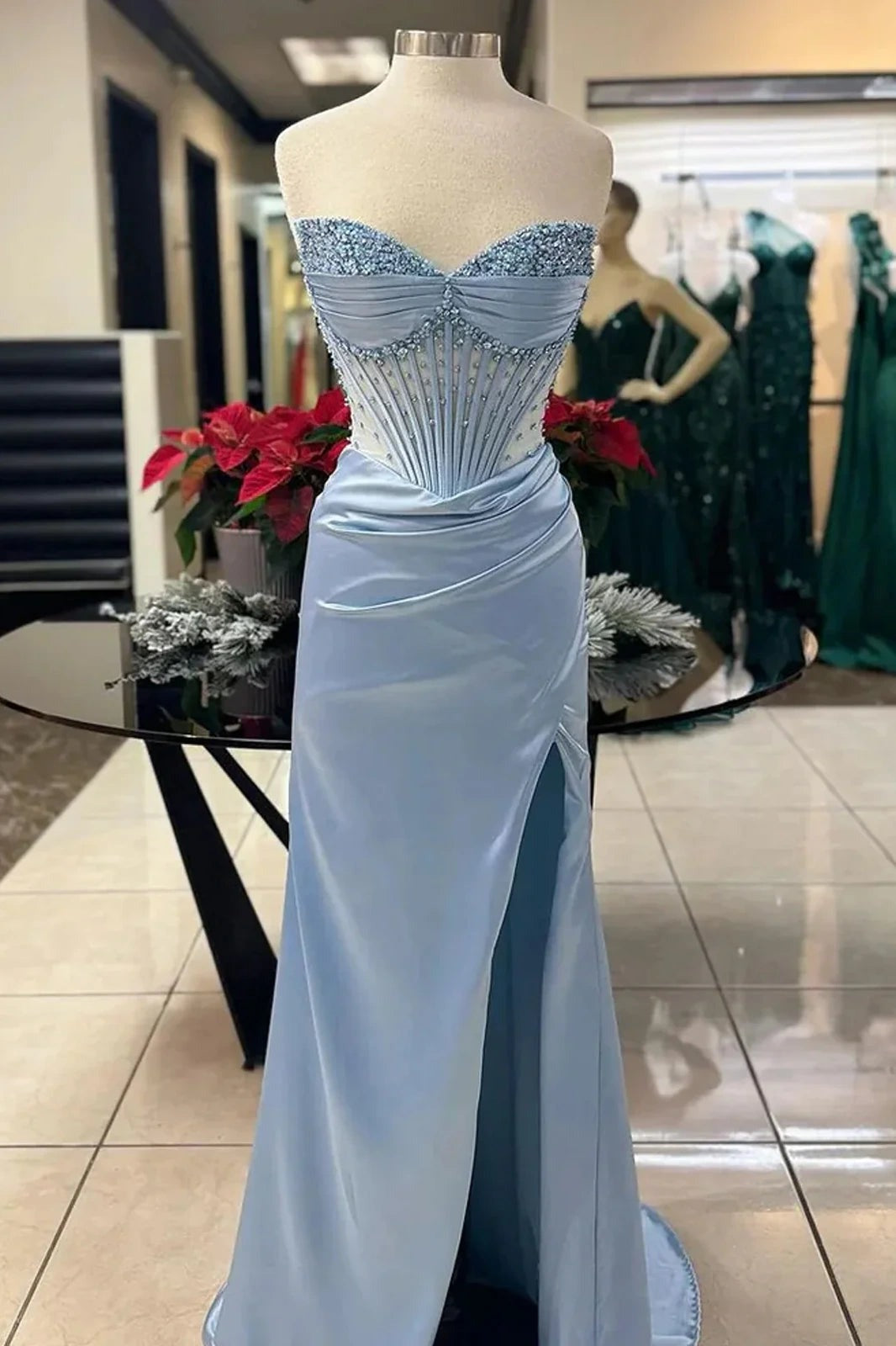 Mermaid Spaghetti Straps Long Satin Formal Dresses