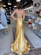 V Neck Fuchsia Satin Slit Cute Mermaid Prom Dresses