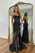 Mermaid Strapless Yellow Corset Beaded Prom Dress