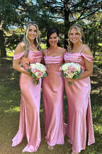 Charming Sheath Straps Blush Pink Silk Satin Bridesmaid Dresses