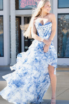 Sweetheart Fairy Floral Chiffon Tiered Prom Dresses