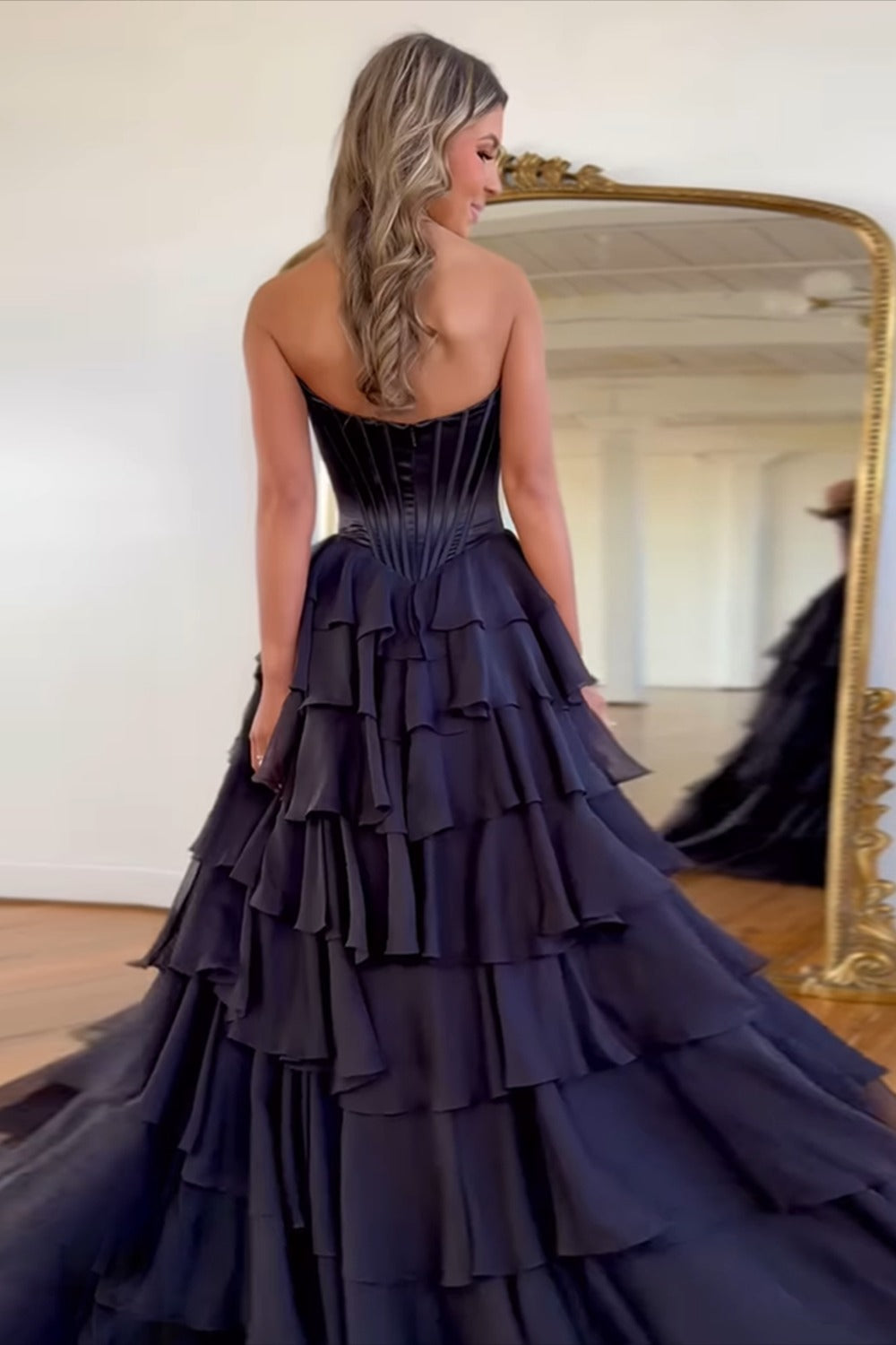 A Line Sweetheart Ruffled Corset Long Formal Prom Dresses