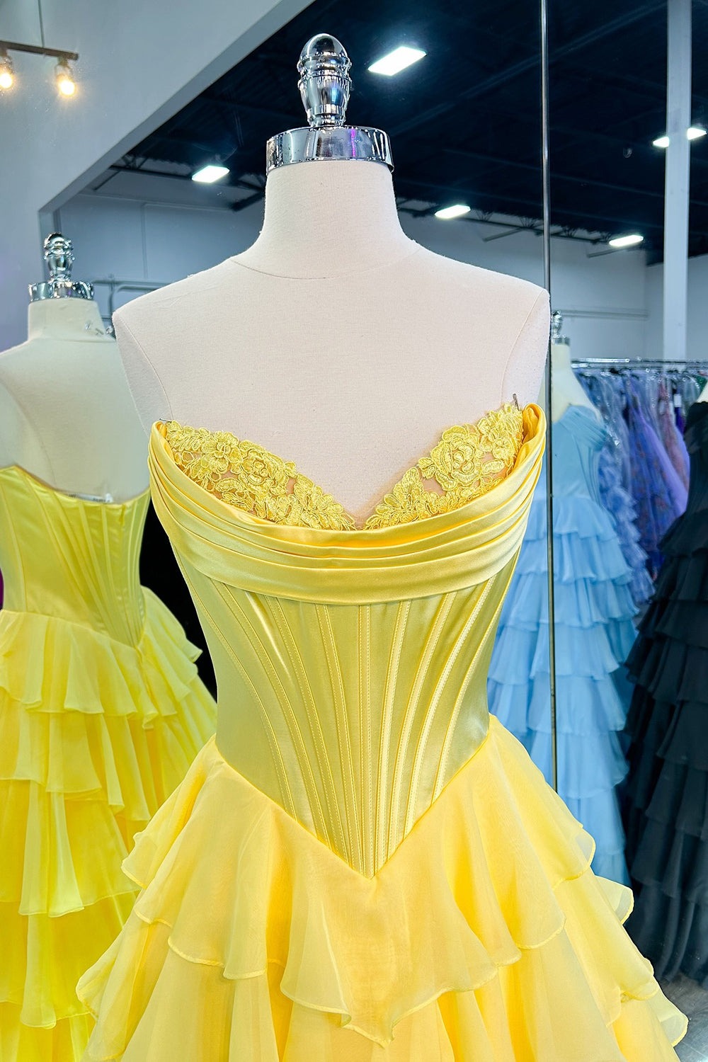 A Line Sweetheart Ruffled Corset Long Formal Prom Dresses