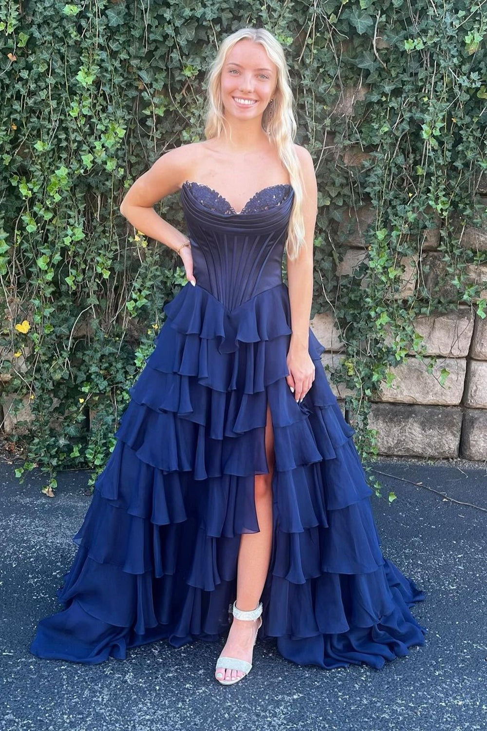 A Line Sweetheart Ruffled Corset Long Formal Prom Dresses