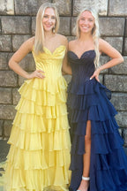 A Line Sweetheart Ruffled Corset Long Formal Prom Dresses